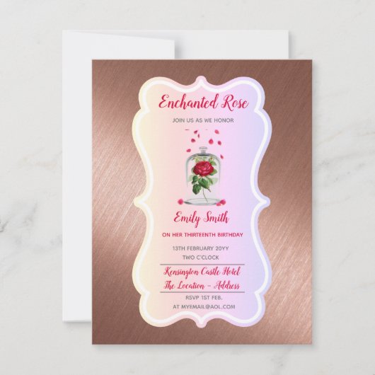 Invitation d'anniversaire ROSE ENCHANTÉE (Devant)