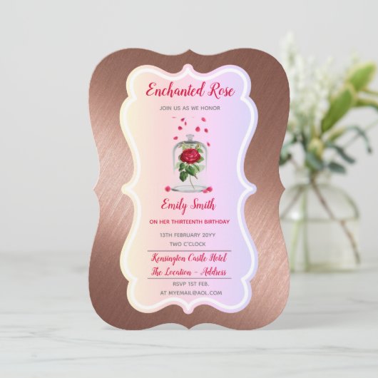 Invitation d'anniversaire ROSE ENCHANTÉE (Debout devant)
