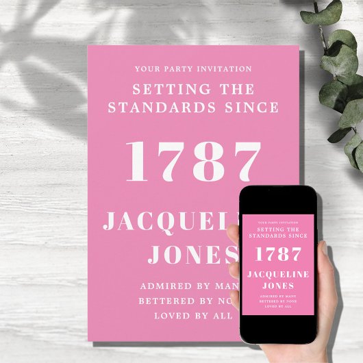 Invitation d'anniversaire rose et blanc 