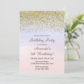 Invitation d'anniversaire rose et bleu et or (Debout devant)