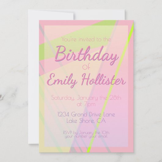 Invitation d'anniversaire rose et citron vert (Devant)