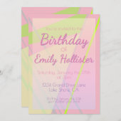 Invitation d'anniversaire rose et citron vert (Devant / Derrière)