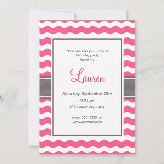 Invitation d'anniversaire rose et gris (Devant)