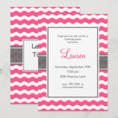 Invitation d'anniversaire rose et gris (Devant / Derrière)