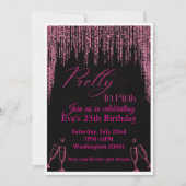 Invitation d'anniversaire rose et noir (Devant)