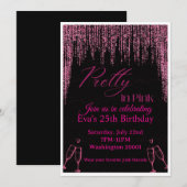 Invitation d'anniversaire rose et noir (Devant / Derrière)