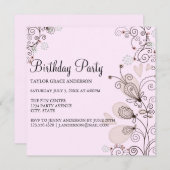 Invitation d'anniversaire rose et noir (Devant / Derrière)