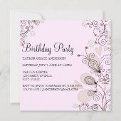 Invitation d'anniversaire rose et noir (Devant)