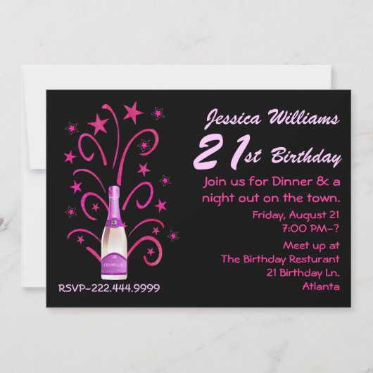 Invitation d'anniversaire rose et noir 21e anniver (Devant)