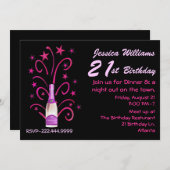 Invitation d'anniversaire rose et noir 21e anniver (Devant / Derrière)
