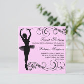 Invitation d'anniversaire rose et noir Ballerina & (Debout devant)
