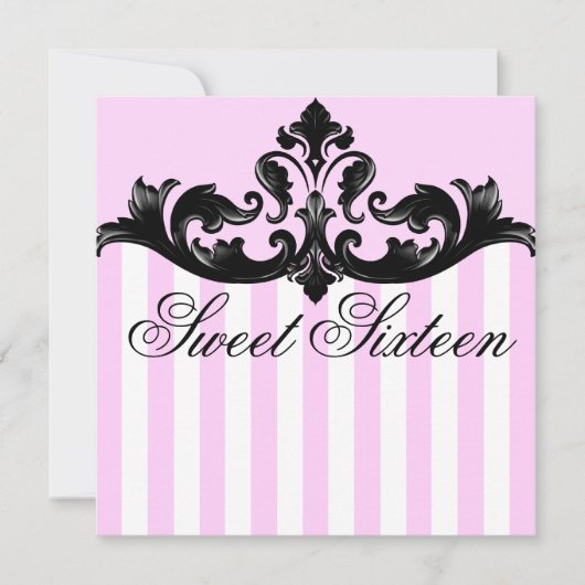 Invitation d'anniversaire rose et noir Damask (Devant)