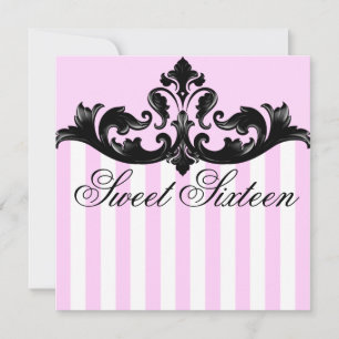 Invitation d'anniversaire rose et noir Damask