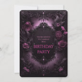 Invitation d'anniversaire rose et noir Élégance go (Devant)