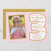 Invitation d'anniversaire rose et or 3e (Devant / Derrière)