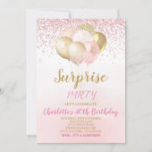 Invitation d'anniversaire rose et or surprise (Devant)
