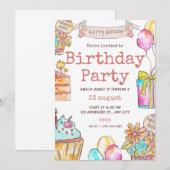 Invitation d'anniversaire rose et orange (Devant / Derrière)