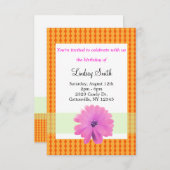 Invitation d'anniversaire rose et orange (Devant / Derrière)