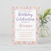 Invitation d'anniversaire rose et violet (Debout devant)