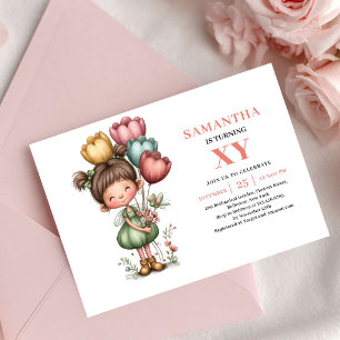 Invitation d'anniversaire rose fantaisiste mignonn