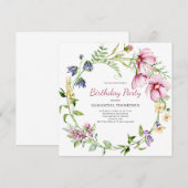 Invitation d'anniversaire rose floral (Devant / Derrière)