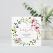 Invitation d'anniversaire rose floral (Debout devant)