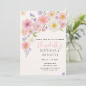 Invitation d'anniversaire rose floral (Debout devant)