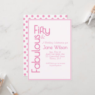 Invitation d'anniversaire rose fun avec pois blanc