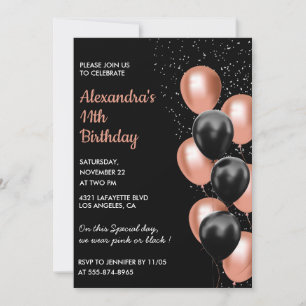 Invitation d'anniversaire Rose Gold 11 ans Ballon