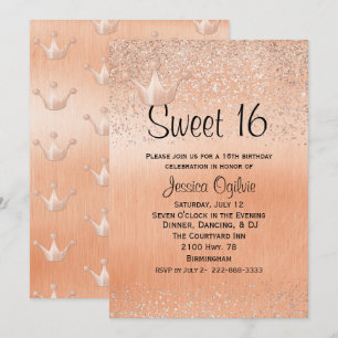 Invitation d'anniversaire Rose Gold Crown Gold Swe