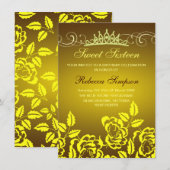 Invitation d'anniversaire Rose jaune & Tiara (Devant / Derrière)