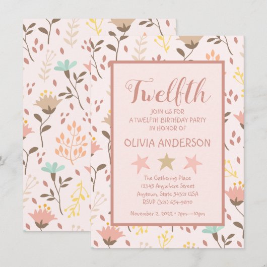 Invitation d'anniversaire rose moderne (Devant / Derrière)