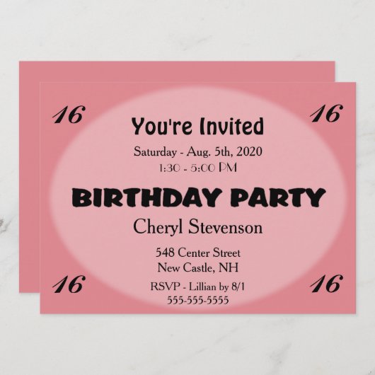 Invitation d'anniversaire rose moderne (Devant / Derrière)