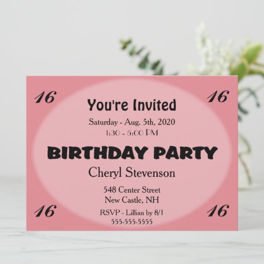 Invitation d'anniversaire rose moderne (Debout devant)