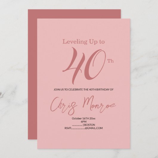 Invitation d'anniversaire rose moderne (Devant / Derrière)