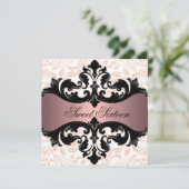 Invitation d'anniversaire rose & noir Floral Damas (Debout devant)