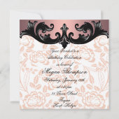 Invitation d'anniversaire rose & noir Floral Damas (Dos)