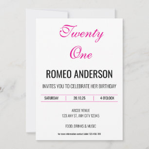 Invitation d'anniversaire rose noir minimaliste