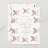 Invitation d'anniversaire rose pastel papillon boh (Devant / Derrière)