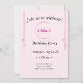 Invitation d'anniversaire rose personnalisée (Dos)