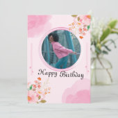 Invitation d'anniversaire rose personnalisée (Debout devant)