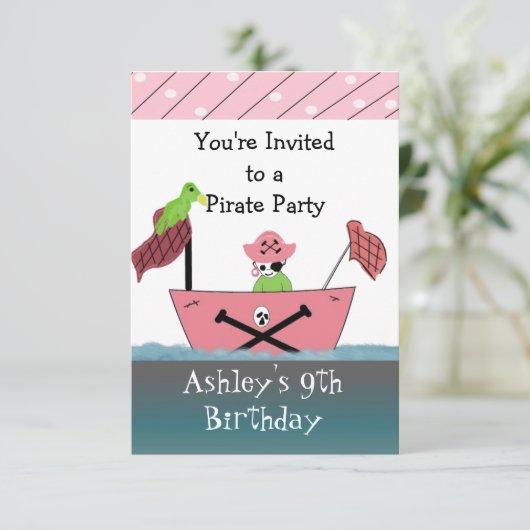 Invitation d'anniversaire rose Pirate (Debout devant)