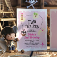 Invitation d'anniversaire rose Pirate Deux la Mer