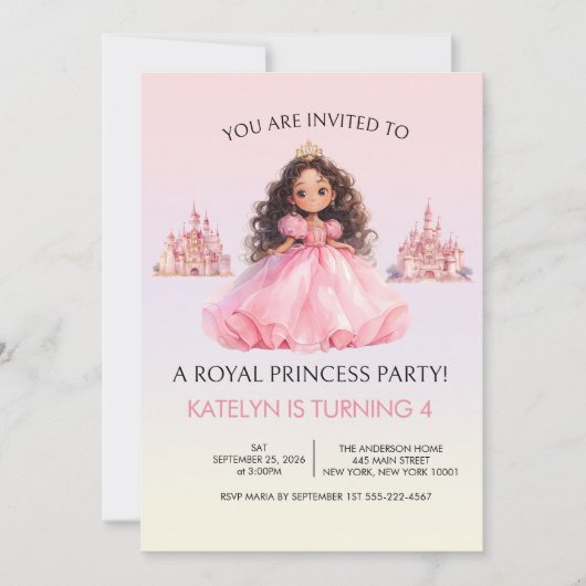 Invitation d'anniversaire rose pour fête de prince (Devant)