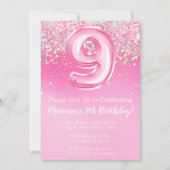 Invitation d'anniversaire rose pour fille de 9 ans (Devant)