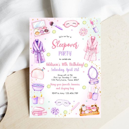 Invitation d'anniversaire rose pour fille de soiré