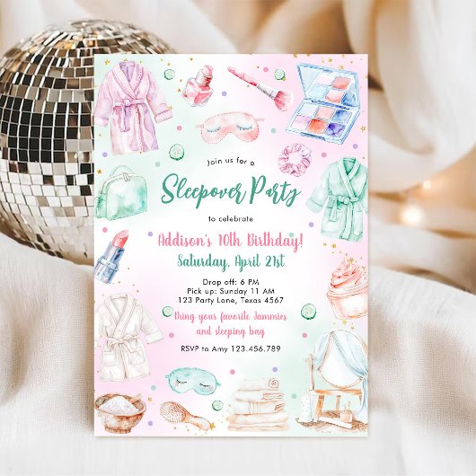 Invitation d'anniversaire rose pour fille de soiré