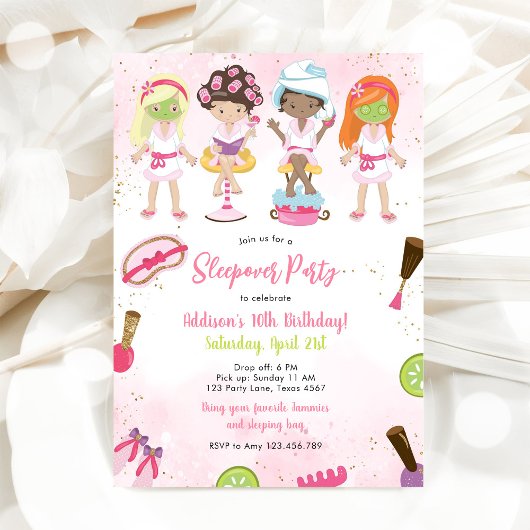 Invitation d'anniversaire rose pour fille de soiré