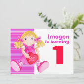 Invitation d'anniversaire rose pour poupée de fill (Debout devant)