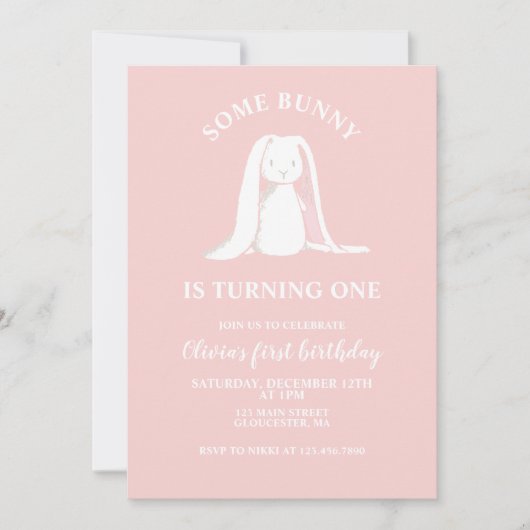 Invitation d'anniversaire rose pour un premier ann (Devant)